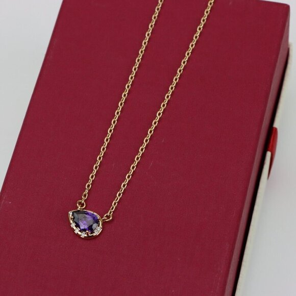 Rose Gold Pendant Necklace with Purple Stone & Extender, XPNL0398 - Picture 5 of 13